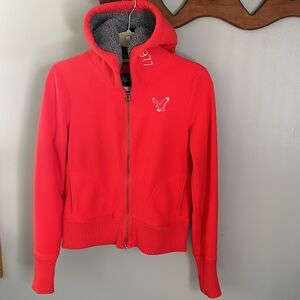 American Eagle Red Fleece Zip Up Hoodie Medium